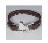 Bracciale in argento con sagoma di cane razza Barboncino e cinturino in pelle Lu