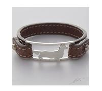 Bracciale in argento con sagoma di cane razza Bassotto a pelo lungo e cinturino