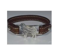 Bracciale in argento con sagoma di cane razza Bernese e cinturino in vera pelle