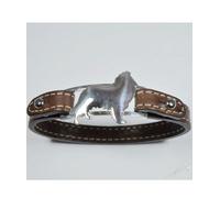 Bracciale in argento con sagoma di cane razza Collie e cinturino in vera pelle L