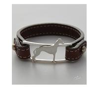 Bracciale in argento con sagoma di cane razza Levriero e cinturino in vera pelle