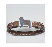 Bracciale in argento con sagoma di cane razza Terranova e cinturino in pelle Luc