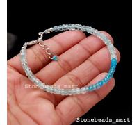 Bracciale in argento sterling 925 topazio blu + acquamarina 3-4 mm rondelle...