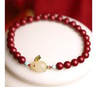 Bracciale in cinabro Bracciale ricchezza Feng Shui Giada Hetian Bracciale Carino Coniglio Amuleto Bracciale Pietra preziosa Naturale Bracciale Reiki Crystal Chakra Talismano buona Fortuna, 8mm