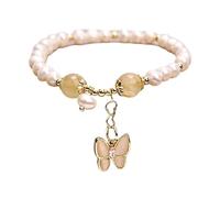 Bracciale in cristallo di agata viola naturale con perle d'acqua dolce, ciondolo di zucca intrecciato a mano, braccialetti a filo, gioielli for feste(Yellow-butterfly)