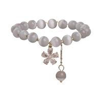 Bracciale in cristallo di agata viola naturale con perle d'acqua dolce, ciondolo di zucca intrecciato a mano, braccialetti a filo, gioielli for feste(Grey-flower)