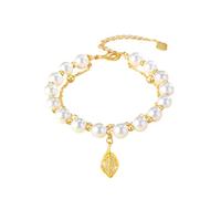 Bracciale in cristallo di bambù con nodo e conchiglia per le donne imita il braccialetto di giada Hotan Imita il braccialetto di perle Bracciale con perline dorate Bracciale con foglie di cristallo