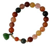Bracciale in cristallo naturale Bracciale in quarzo rutilato 8mm Bracciale in perline per donne Bracciale a pendente Lotus Multi-GEM Cristallo gemma attrarre la ricchezza Buona fortuna, 17 cm sopra