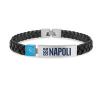 Bracciale Uomo SSC NAPOLI B-NB017ULN Pelle Nero Logo OFFICIAL