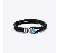 Bracciale in cuoio con piastra centrale in acciaio. Logo laserato e smalto bicol