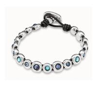 Bracciale in cuoio marrone placcato argento Sterling e cristalli blu