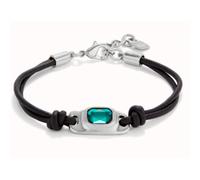 Bracciale in cuoio placcato ARGENTO con cristallo verde