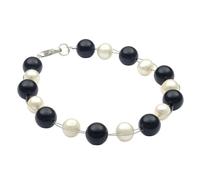 Bracciale IN Dolce Perle D'Allevamento Crema Bianco & Onice Nero 925 Silber 20cm