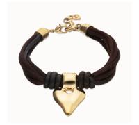 Bracciale in filo di seta e pelle marrone con cuore placcato oro 18k (M)