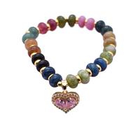 Bracciale in giada con cristallo di tormalina naturale e ciondolo a forma di goccia d'acqua in zircone(Color-2)