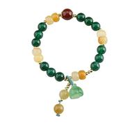 Bracciale in giada dorata for donna - Gioielli con perline rotonde in agata for uno stile elegante(GreenAgateLotusString)