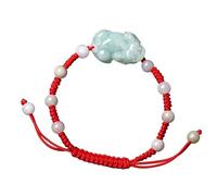 Bracciale in Giada Verde Feng Shui Naturale per Donna Vera Giada Yoga Pixie Anno Coraggioso del Capodanno lunare Corda Rossa Tessuta a Mano