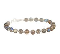 Bracciale in labradorite da 6 mm con perline rotonde taglio liscio e chiusura regolabile placcata argento 18 cm per uomo e donna | LK_STACK_04201