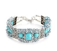 Bracciale in lega di turchese con perline e cristalli, stile retrò, alla moda e alla moda da donna