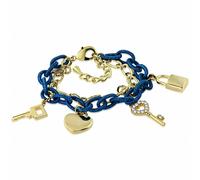 Bracciale In Lega Dorata Con Corda Blu E Cuore In Lega, Catena Di