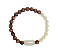 Bracciale in Legno di Sandalo Tabby con calcedonio e nefrite Cerchio Singolo 6 mm Perline di Buddha Braccialetti con Rosario Buddista Mala