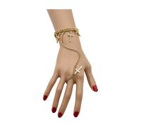 Bracciale In Metallo Dorato Per Donna Con Anello A Croce Collegato Regolabile