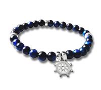 Bracciale in occhio di tigre blu con ciondolo, regalo Festa del Papà