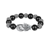 Bracciale in Ossidiana Nera, Sei Parole Bracciale Vintage Nero in Argento 925 Granato Nero con Perline di Ossidiana allontana Gli Spiriti maligni per Gioielli da Uomo (Colore : 16)