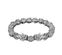 Bracciale in Ossidiana Nera, Sei Parole Bracciale Vintage Nero in Argento 925 Granato Nero con Perline di Ossidiana allontana Gli Spiriti maligni per Gioielli da Uomo (Colore : 16)