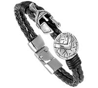 Bracciale In Pelle Da Uomo, Bracciale Alla Moda Con Elmo Da Cavaliere Coraggioso Con Chiusura Classica, Cinturino In Pelle Intrecciata A Doppio Strato, Accessori Per Regali Di Festa, bianco-bianco