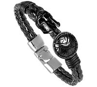 Bracciale In Pelle Da Uomo, Bracciale Alla Moda Con Elmo Da Cavaliere Coraggioso Con Chiusura Classica, Cinturino In Pelle Intrecciata A Doppio Strato, Accessori Per Regali Di Festa, Nero-bianco, 1