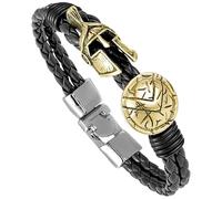 Bracciale In Pelle Da Uomo, Bracciale Alla Moda Con Elmo Da Cavaliere Coraggioso Con Chiusura Classica, Cinturino In Pelle Intrecciata A Doppio Strato, Accessori Per Regali Di Festa, Oro-bianco 21