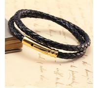 Bracciale In Pelle Da Uomo - Pelle Nera Vera Da 5mm Con Chiusura A Scatto Dorata