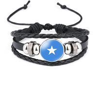 Bracciale In Pelle Intrecciata Con Bandiera Della Somalia - Braccialetto Punk Regolabile Uomo Donna Distintivo Rotondo Bracciale Rigido Intrecciato, Gioielli Vintage Patriottici Fascino Novità Acces