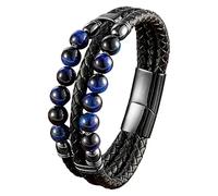 Bracciale In Pelle Intrecciata Con Perline Multistrato Per Uomo E Donna, Con Perline Di Pietre Preziose Naturali, Braccialetti Classici Fatti A Mano Con Corda Intrecciata A Croce, Regalo Nero 1 23 C