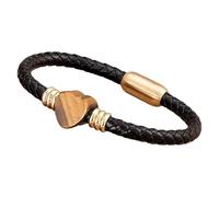 Bracciale In Pelle Intrecciata Monostrato Con Pietra Naturale Curativa, Braccialetti In Pelle Con Cuore D'Amore E Chiusura Magnetica Per Donne, Uomini, Coppie, Gioielli, Regali, Oro-E 21 Cm