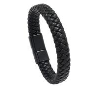 Bracciale In Pelle Intrecciata Per Uomo E Donna, Classico Bracciale Rigido Intrecciato A Mano Con Chiusura Magnetica, Regalo Di Gioielli Motivazionali E Di Incoraggiamento Per Uomo, Nero, 20 Cm