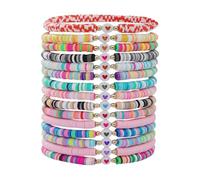 Bracciale in pelle marrone per uomo Preppy Bracelets Set Colorful Heart Star Polymer Beaded Pearl Clay Stackable Charm Kidcore Aesthetic Summer Beach Layering Bracelets Jewelry, Taglia unica, Plastica