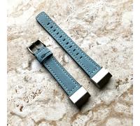 Bracciale In Pelle Morbida Blu Con Cuciture Bianche Per Fitbit Charge 6 5 4