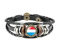 Bracciale In Pelle Multistrato Con Bandiera Del Lussemburgo, Regolabile, Fatto A Mano, Accessorio Per Uomo E Donna, Nero, 1,18 Mm