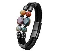 Bracciale In Pelle Multistrato Con Corda Per Uomo, Pietra Naturale Geometrica, Turchese/Occhio Di Tigre/Braccialetto In Pelle Nera, Gioielli Con Pietre Curative E Regali, Agata Africana, 23 Cm