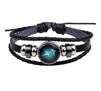 Bracciale In Pelle Nera Con Dodici Segni Zodiacali, Bracciale In Corda Di Pelle Intrecciata Multistrato Con Perline, Accessorio Di Gioielleria Zodiacale Regolabile, Regali Per Appassionati Del Sagit