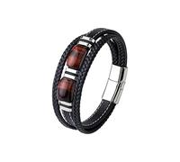 Bracciale In Pelle Nera Con Occhio Di Tigre Per Uomo, Bracciale A Tre Strati In Pelle Intrecciata Con Chiusura Magnetica, Gioielli Vintage Vichinghi, Regali Per Fidanzato, Papà E Figlio, Colore-1,