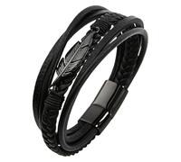 Bracciale In Pelle Nera Per Uomo, Braccialetti Intrecciati Multistrato Con Piume Creative, Bracciale Rigido Intrecciato Fatto A Mano Con Chiusura Magnetica, Regalo Di Laurea E Compleanno, Nero, 22 C