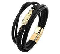 Bracciale In Pelle Nera Per Uomo, Braccialetti Intrecciati Multistrato Con Piume Creative, Bracciale Rigido Intrecciato Fatto A Mano Con Chiusura Magnetica, Regalo Di Laurea E Compleanno, Oro 22 Cm
