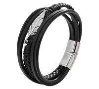 Bracciale In Pelle Nera Per Uomo, Braccialetti Intrecciati Multistrato Con Piume Creative, Bracciale Rigido Intrecciato Fatto A Mano Con Chiusura Magnetica, Regalo Di Laurea E Compleanno, Argento 22