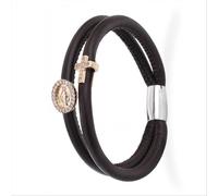 Bracciale In Pelle Nero Amen Crmi05r Charm Croce E Madonna Zirconati Rosato