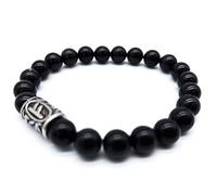 Bracciale in pelle vichingo con runa Futhark e gemma (18/21 cm, per donna/uomo) in confezione regalo, Protezione, Felicità, Energia, 18 cm