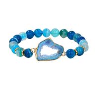 Bracciale in pietra-Agate naturali Bracciale in pietra Druzy di cristallo Bracciale irregolare in pietra rossa con perline Bracciale elasticizzato Regalo per gioielli da donna, agate blu, Taglia uni