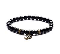 Bracciale in pietra, braccialetto di perline di pietra naturale, 8mm agata nera yoga guarigione bracciale in pietra naturale bracciale antichi perle di carattere di bronzo, accessori per abbigliamento
